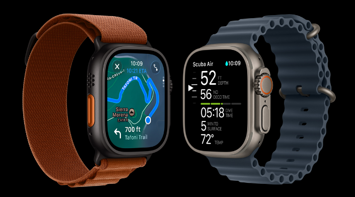 Apple Watch Ultra 3 on a trail with orange strap